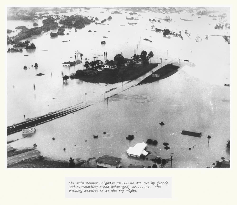 The 1974 Brisbane Flood produced the worst city flooding in Australian history after Cyclone Wanda caused five days of heavy rain from 24 January. The total damage cost was estimated at $980 million dollars, 'John Oxley Library, State Library of Queensland Image: API-084-0001-0008'.